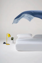 Reversible Prussian blue CASUCA cooling comforter showing both sides